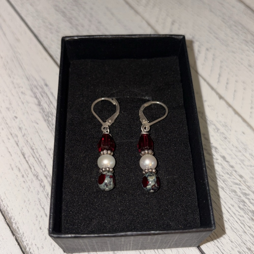 Vintage Sterling silver Beaded Drop earrings 925
